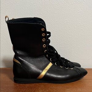 Bruno Magli Black and Gold Ankle Boxing Boots Size 7